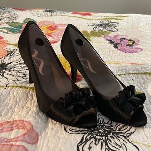 Nina Satin Ruffle Open Toe Heel
